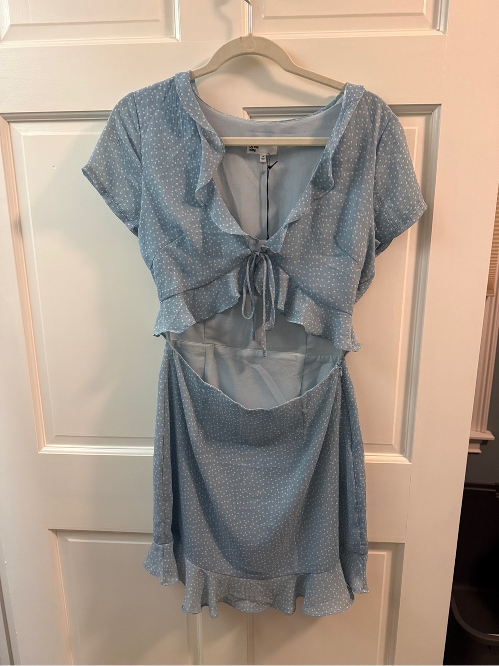 by the way. Light Blue Polka Dot Tie-Front Cutout Mini Dress